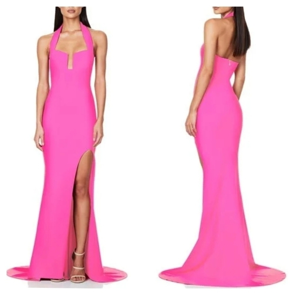 Nookie Destiny Halter Mermaid Hem Formal Gown in Neon Pink Size US Large (8) - Picture 1 of 16